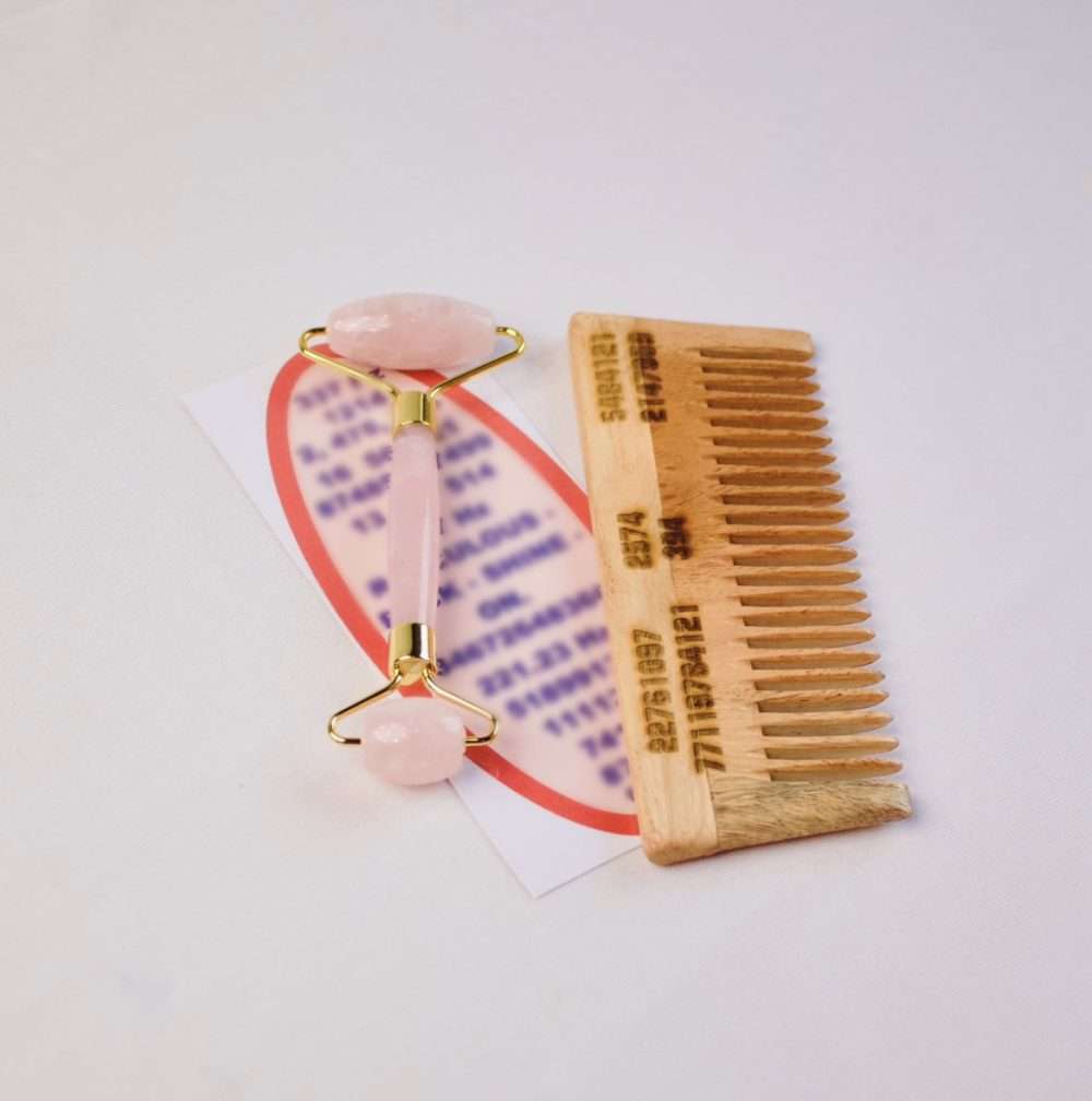 Rose Quartz (pink) Face Roller + Switchword Neem Comb