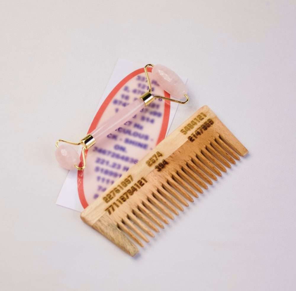 Rose Quartz (pink) Face Roller + Switchword Neem Comb