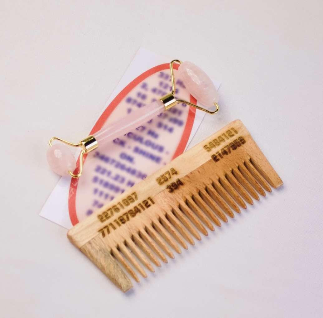 Rose Quartz (pink) Face Roller + Switchword Neem Comb
