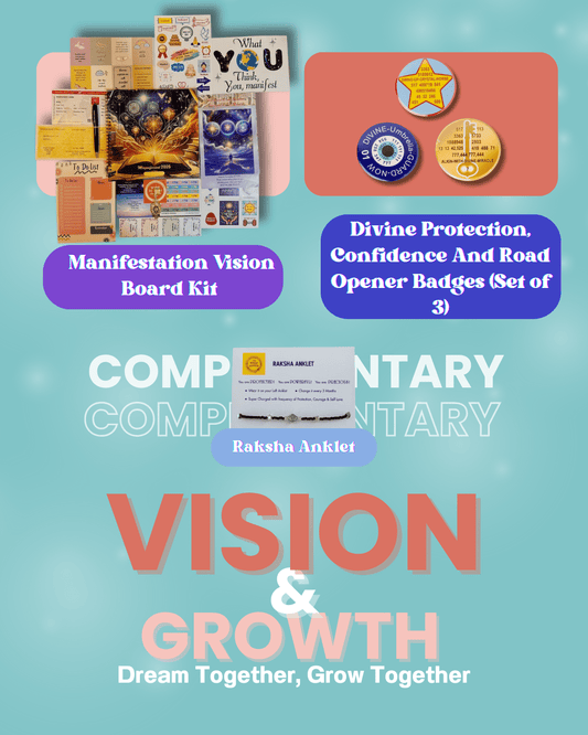 SWITCHWORD VISION BOARD MANIFESTATION KIT + DIVINE PROTECTION,  CONFIDENCE AND ROAD OPENER BADGES (1 RAKSHA ANKLET COMPLIMENTARY)