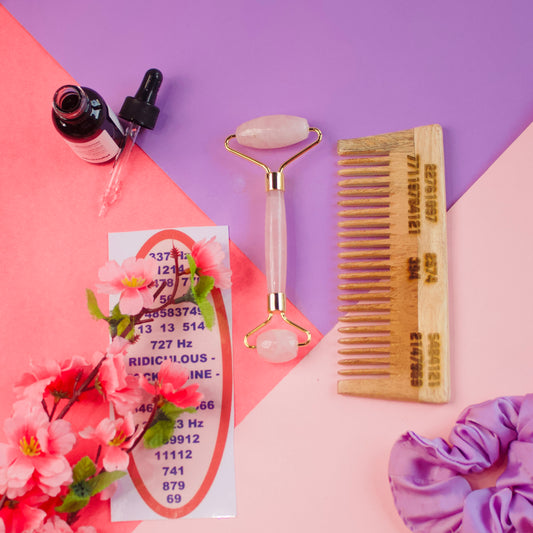 Rose Quartz (pink) Face Roller + Switchword Neem Comb